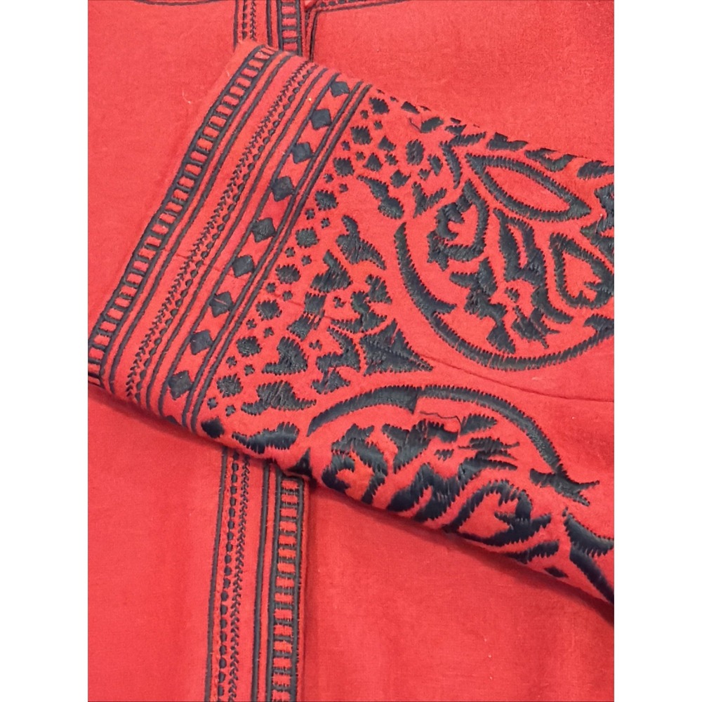 PETER NYGARD Women's Embroidered Red Long Lined Coat Jacket Sz 6 - Picture 4 of 12